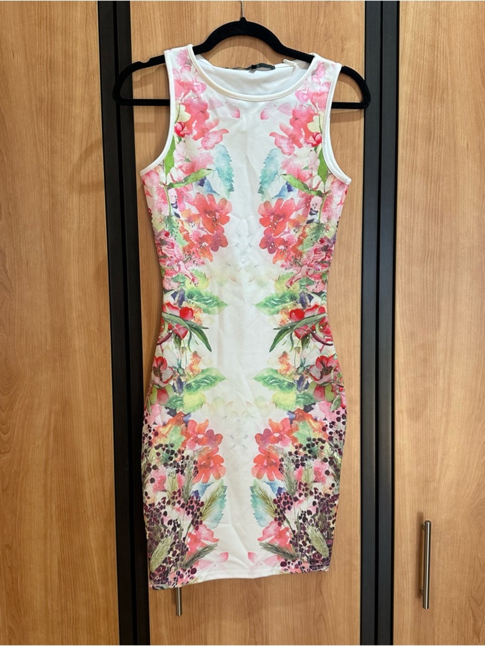 Guess Sleeveless White Mini Dress with Pink & Green Floral Print